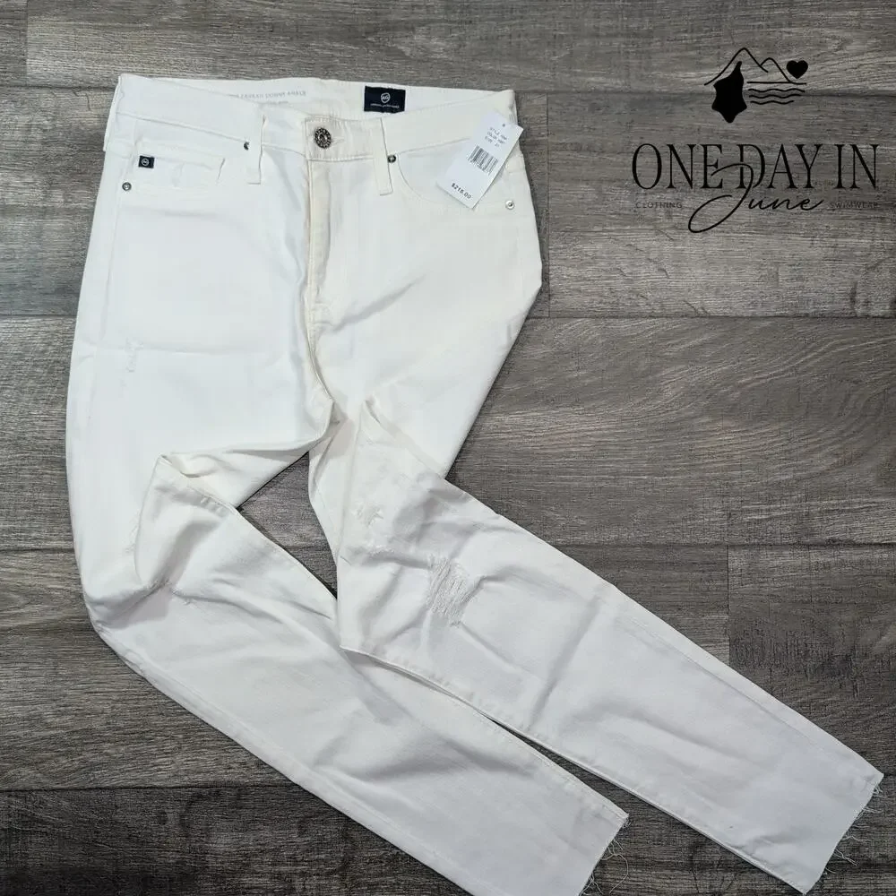AG Adriano Goldschmied Farrah Skinny Ankle Jeans White Distressed NWT Size 4 (27